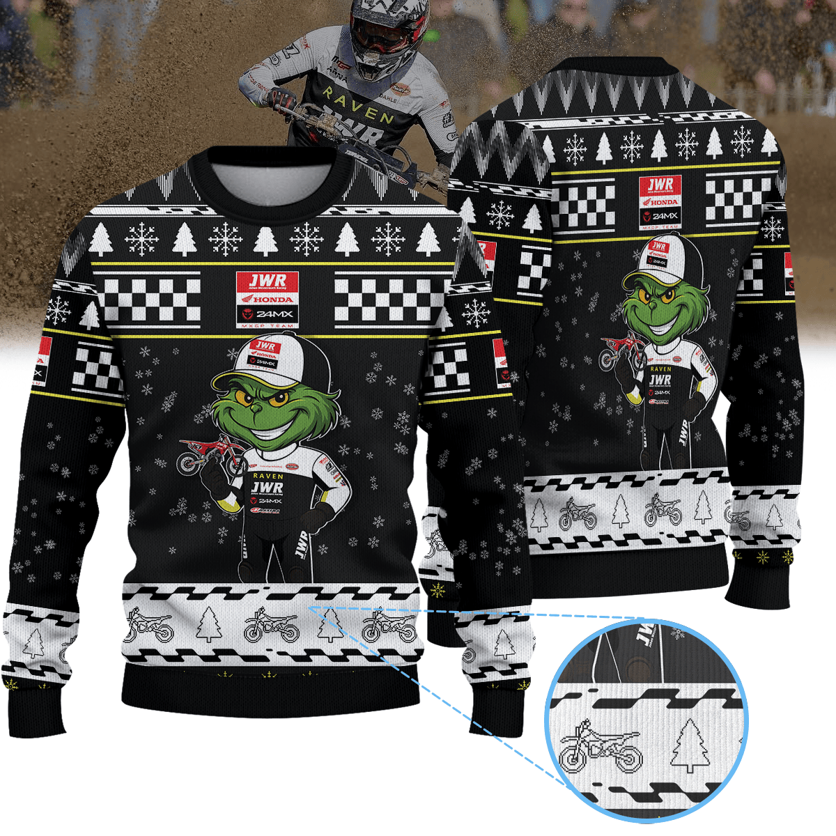 JWR Honda Racing × Grinch Ugly Christmas Sweater