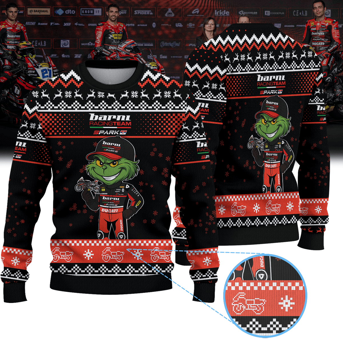 Barni Spark Racing Team WorldSBK × Grinch Ugly Christmas Sweater
