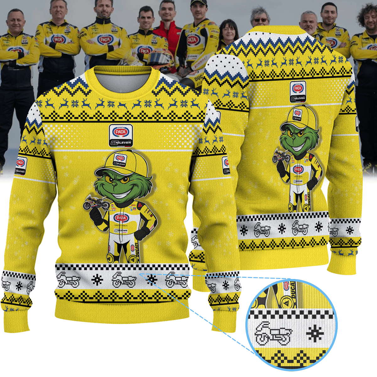 Team Pata Go Eleven WorldSBK × Grinch Ugly Christmas Sweater