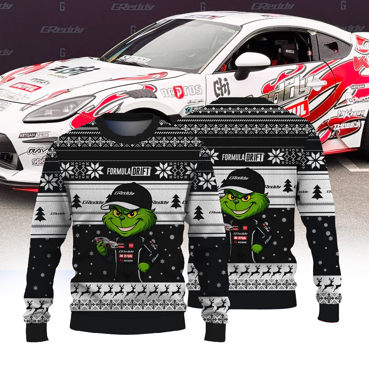 KGMS Toyota Gazoo Racing Greddy Performance with Kenda Ken Gushi × Grinch Ugly Christmas Sweater