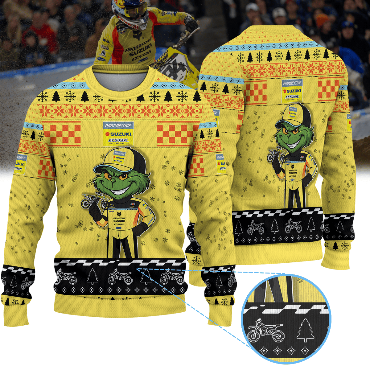 Ken Roczen Progressive Insurance ECSTAR Suzuki × Grinch Ugly Christmas Sweater