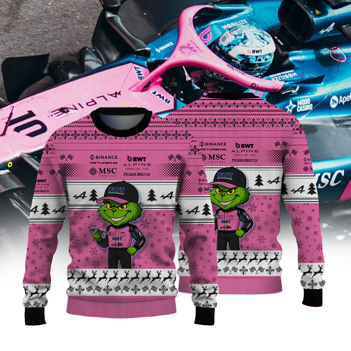 BWT Alpine F1 Team × Grinch Ugly Christmas Sweater v2