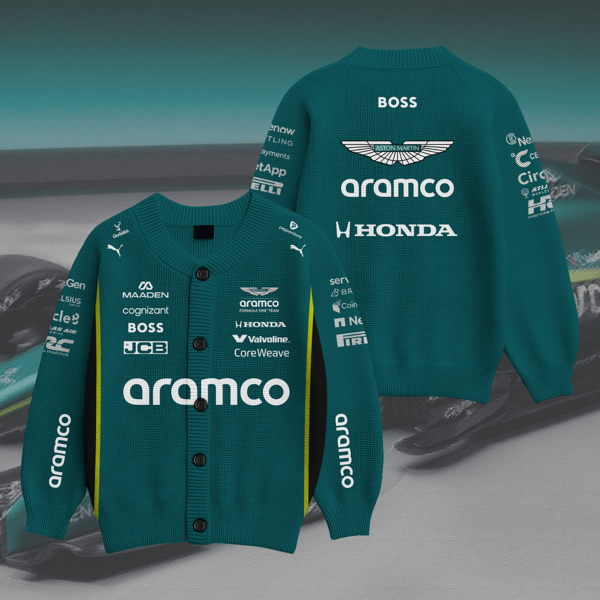 Aston Martin Aramco Formula One Team Inspired Knit Cardigan