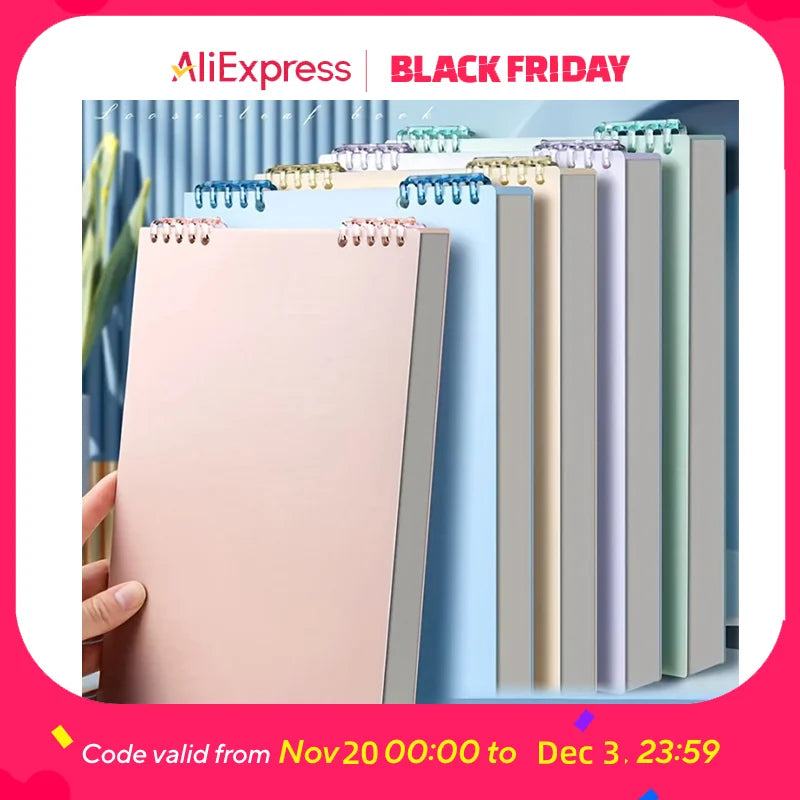 Refillable A5 Lined Journal Spiral Notebook Top-Flip Detachable Pages for Students School College Office